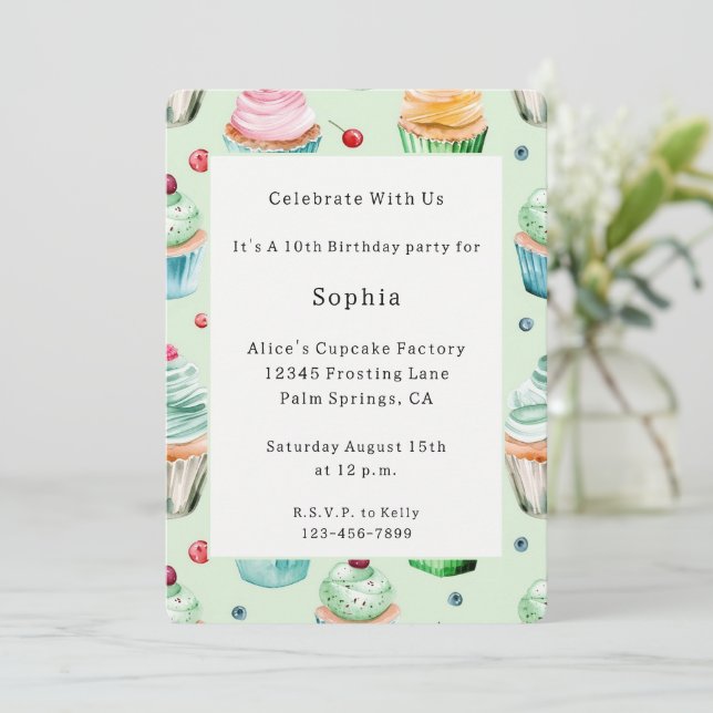 Invitación Cumpleaños Flor Rosa Rubor (Anverso de pie)