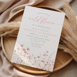 Invitación Cumpleaños Flor Silvestre Rosa Delicada