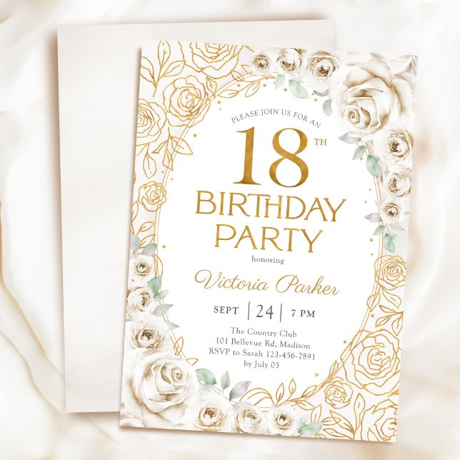 Invitación Cumpleaños floral 18 crema oro (Subido por el creador)