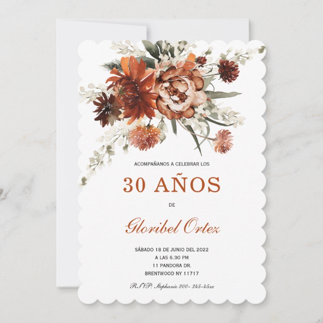 Invitación Cumpleaños floral 30 años (Anverso)