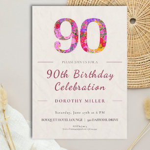 Invitación Cumpleaños floral 90 - Celebración elegante