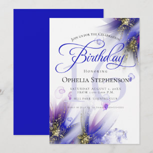 Invitación Cumpleaños floral abstracto morado Navy sin miedo 
