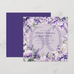 Invitación Cumpleaños Floral Acuarela Lavanda Púrpura