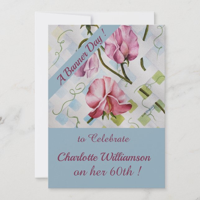 Invitación Cumpleaños floral acuarela malva y rosa (Anverso)