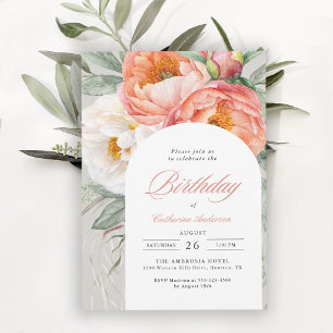Invitación Cumpleaños Floral Arco Elegante Melocotón