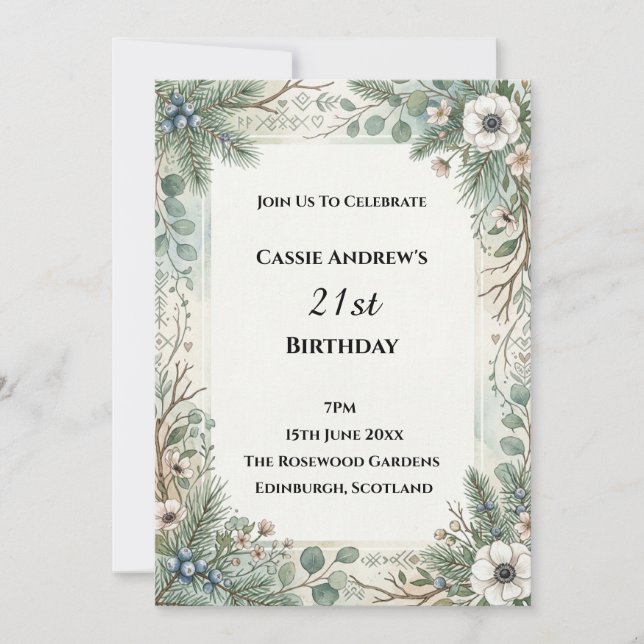 Invitación Cumpleaños Floral Azul de Hito (Anverso)