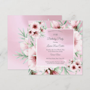 Invitación Cumpleaños floral blanco rosa rubor bonito