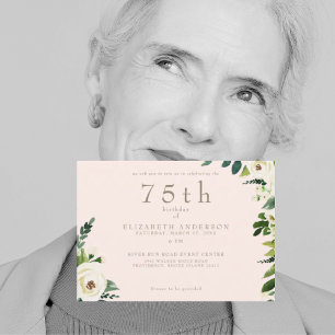 Invitación Cumpleaños Floral Blanco Rosado 
