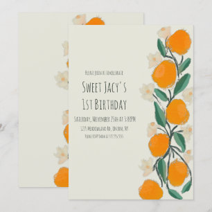 Invitación Cumpleaños floral botánico dulce naranja lindo