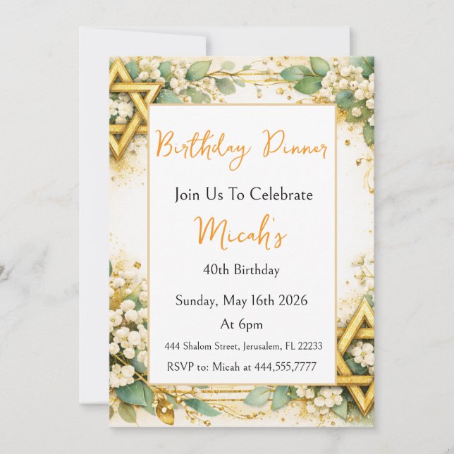 Invitación Cumpleaños Floral Botánico Eucalipto con Hojuela d (Anverso)