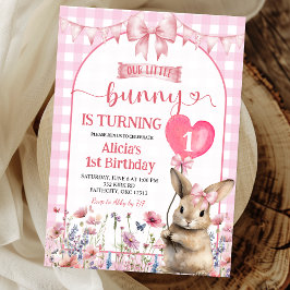 Invitación Cumpleaños floral conejito coquette rosa sonrojado