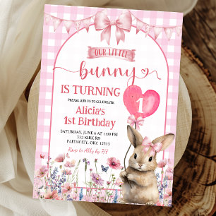 Invitación Cumpleaños floral conejito coquette rosa sonrojado