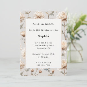Invitación Cumpleaños floral crema marrón cacao