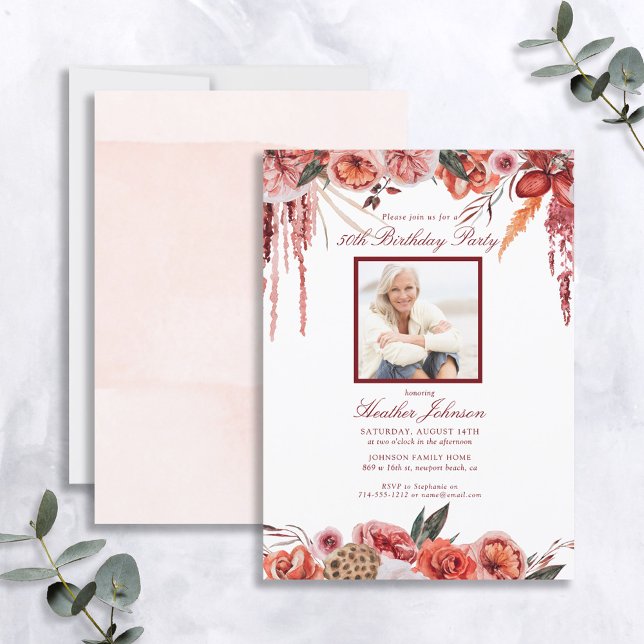 Invitación Cumpleaños Floral Cualquier Edad Foto De Terracott (Subido por el creador)
