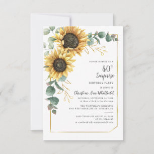 Invitación Cumpleaños floral de 40 con girasoles y eucalipto