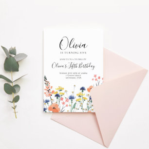 Invitación Cumpleaños floral de acuarela de flores silvestres