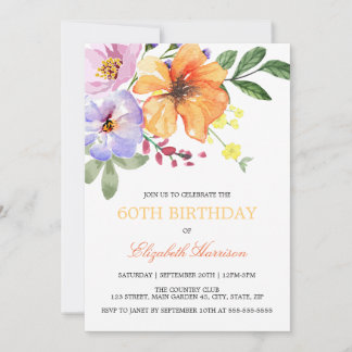 Invitación Cumpleaños Floral de Amapola Naranja