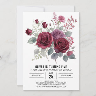Invitación Cumpleaños floral de Boho Kids en Borgoña