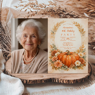 Invitación Cumpleaños Floral de Calabaza de Otoño