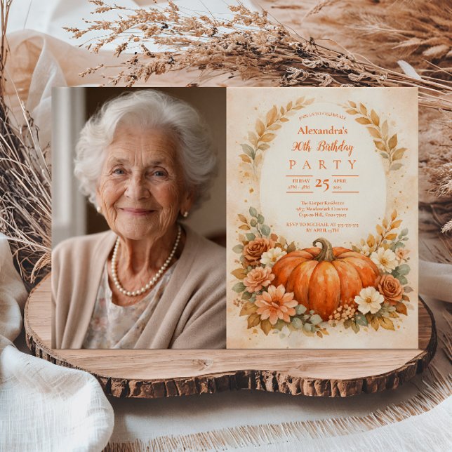 Invitación Cumpleaños Floral de Calabaza de Otoño (Subido por el creador)