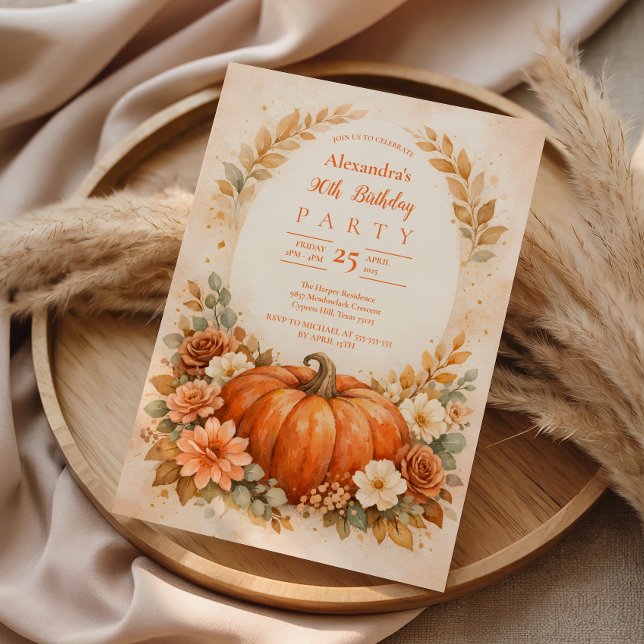 Invitación Cumpleaños Floral de Calabaza de Otoño (Subido por el creador)