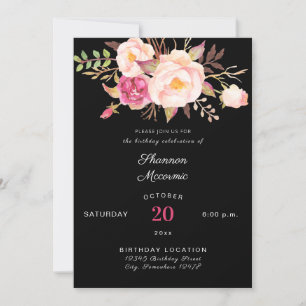 Invitación Cumpleaños floral de color rosa y floreciente en R