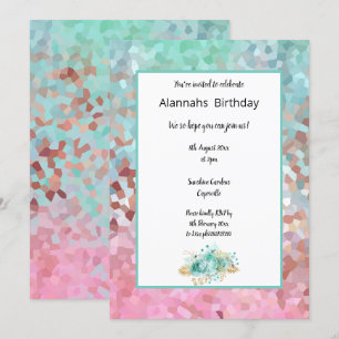 Invitación Cumpleaños Floral de Dream Aqua Pixelated