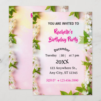 Invitación Cumpleaños floral de flor de cerezo blanca elegant