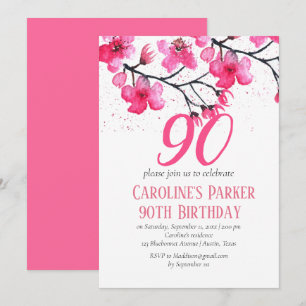 Invitación Cumpleaños floral de flor de cerezo rosa rubor 90