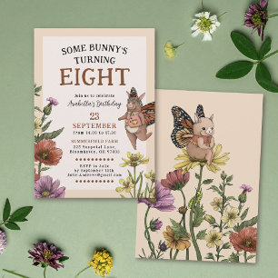 Invitación Cumpleaños Floral de Flor Silvestre Mariposa Conej