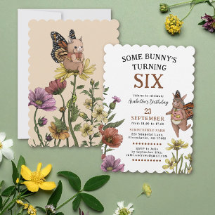 Invitación Cumpleaños Floral de Flor Silvestre Mariposa Conej