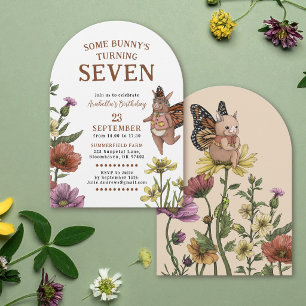 Invitación Cumpleaños Floral de Flor Silvestre Mariposa Conej