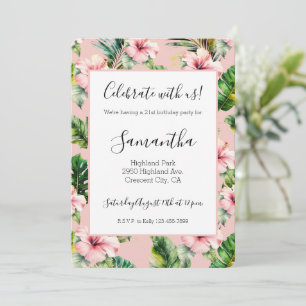 Invitación Cumpleaños floral de hibisco rosa tropical bonito