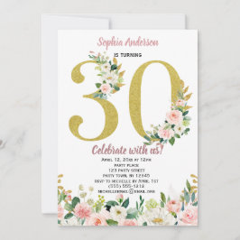 Invitación Cumpleaños floral de la acuarela rosada del oro