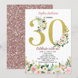 Invitación Cumpleaños floral de la acuarela rosada del oro