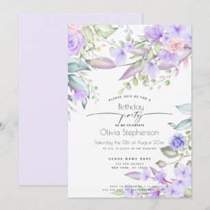 Invitación Cumpleaños Floral de lavamanos pálidos de primav