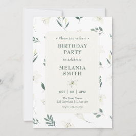 Invitación Cumpleaños floral de lilirio blanco