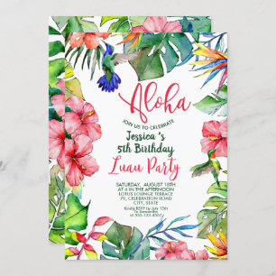 Invitación Cumpleaños Floral de Luau, Hawái Tropical