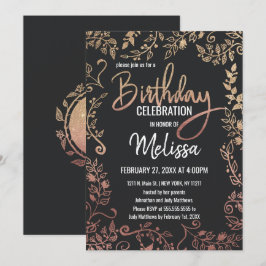 Invitación Cumpleaños floral de Ombre del purpurina del oro