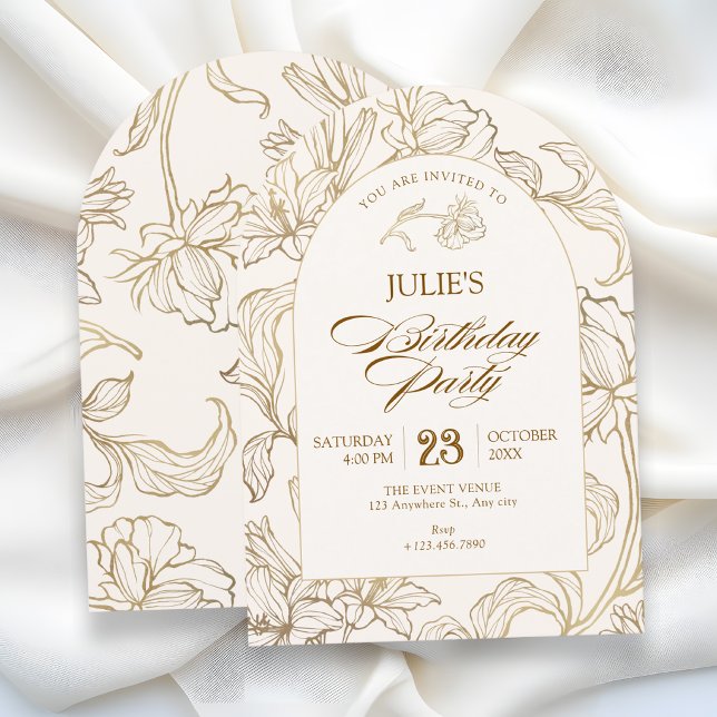 Invitación Cumpleaños floral de oro blanco (Subido por el creador)