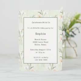 Invitación Cumpleaños floral de orquídea hibisco crema blanca