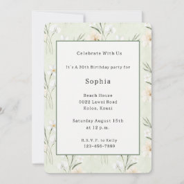 Invitación Cumpleaños floral de orquídea hibisco crema blanca