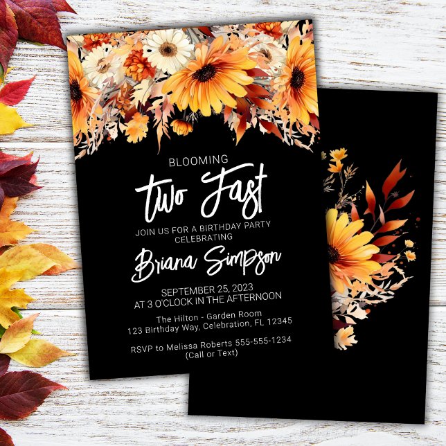 Invitación Cumpleaños floral de otoño negro 2 (Subido por el creador)