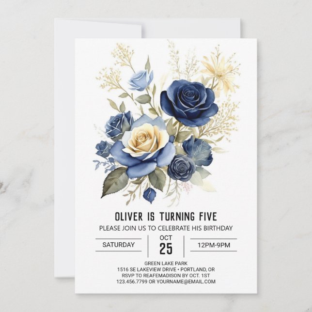 Invitación Cumpleaños Floral de Pastel Digital (Anverso)