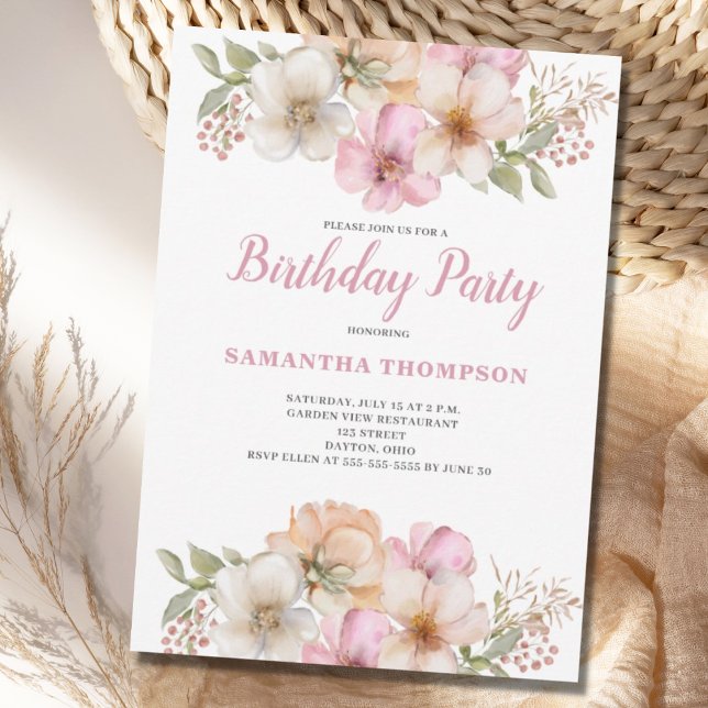 Invitación Cumpleaños Floral de Peach Rosa (Subido por el creador)