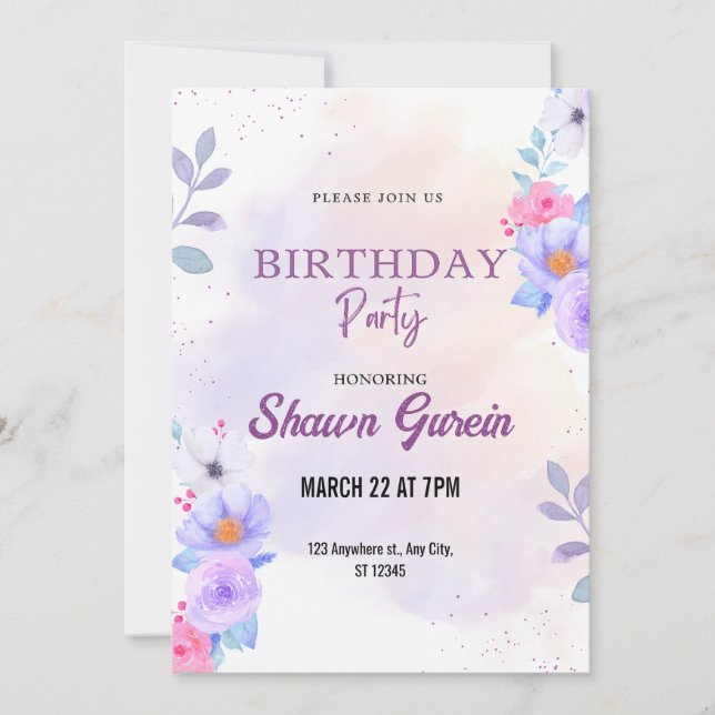 Invitación Cumpleaños Floral de personalizado (Anverso)