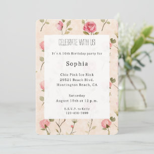 Invitación Cumpleaños floral de rosas crema rosadas bonitas