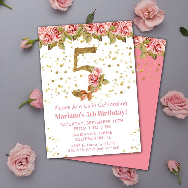 Invitación Cumpleaños floral de rosas rosadas 5 (Subido por el creador)