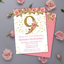 Invitación Cumpleaños floral de rosas rosadas número 9
