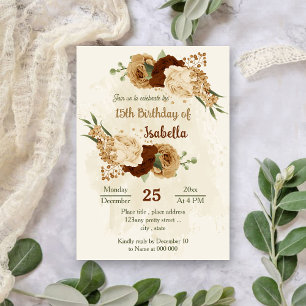 Invitación cumpleaños floral de terracota earth tone